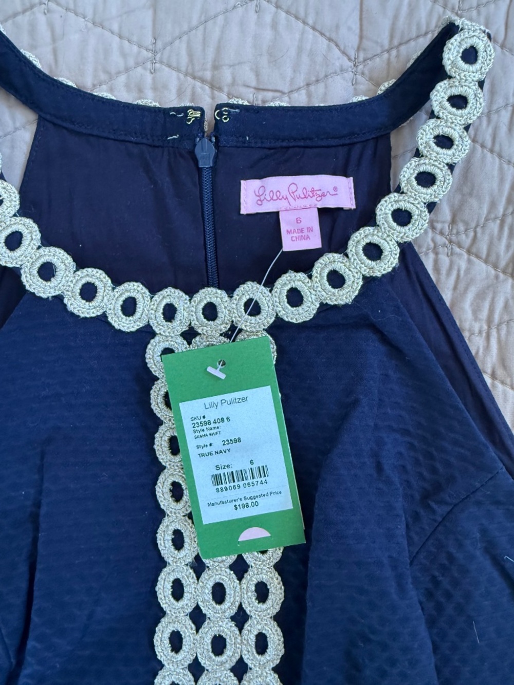 Lilly Pulitzer Sasha Shift Dress True Navy Blue Eyelet Lace - Picture 5 of 5